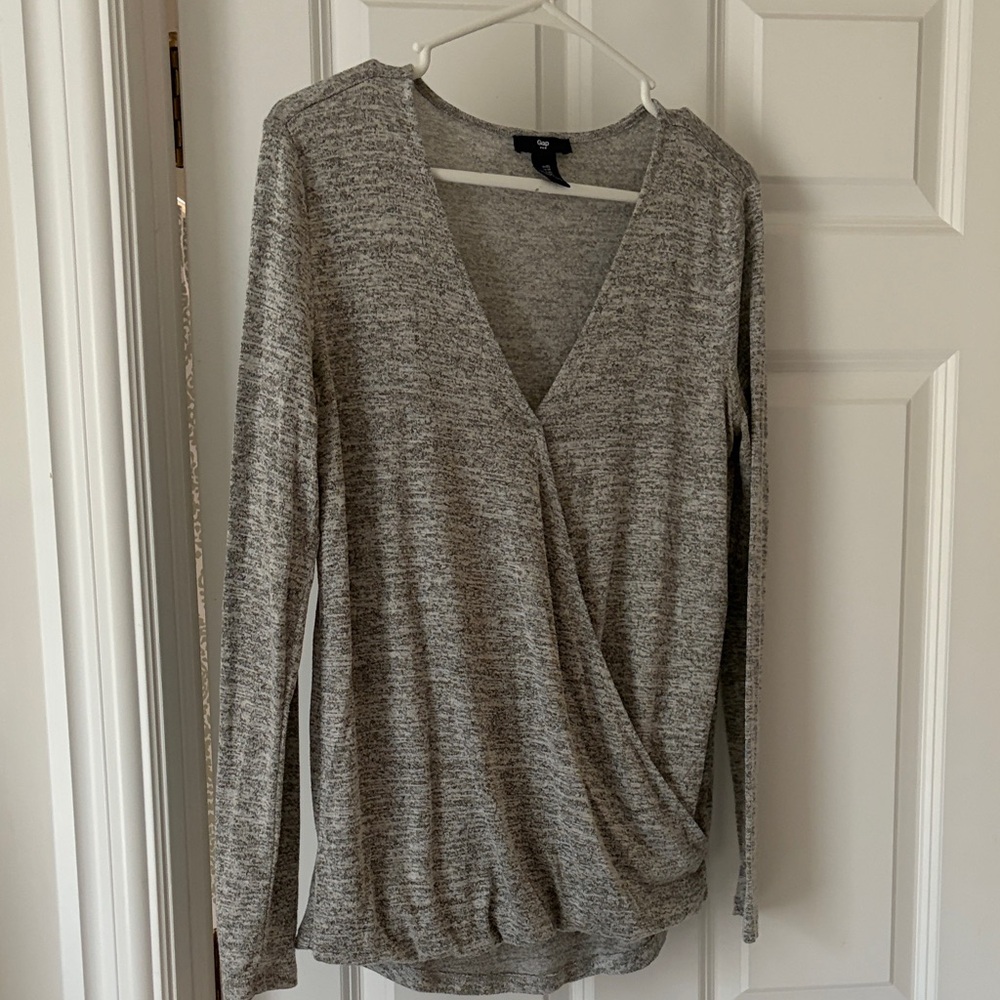 GAP Heather Gray Wrap-Style Long Sleeve Blouse